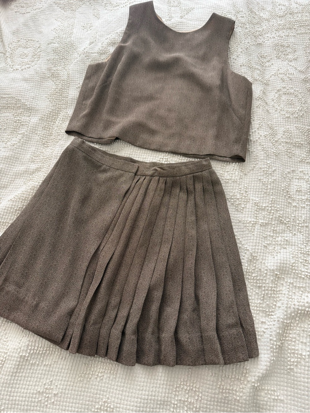 Vintage Pleated Skirt Set in Taupe - Classic Two-Piece